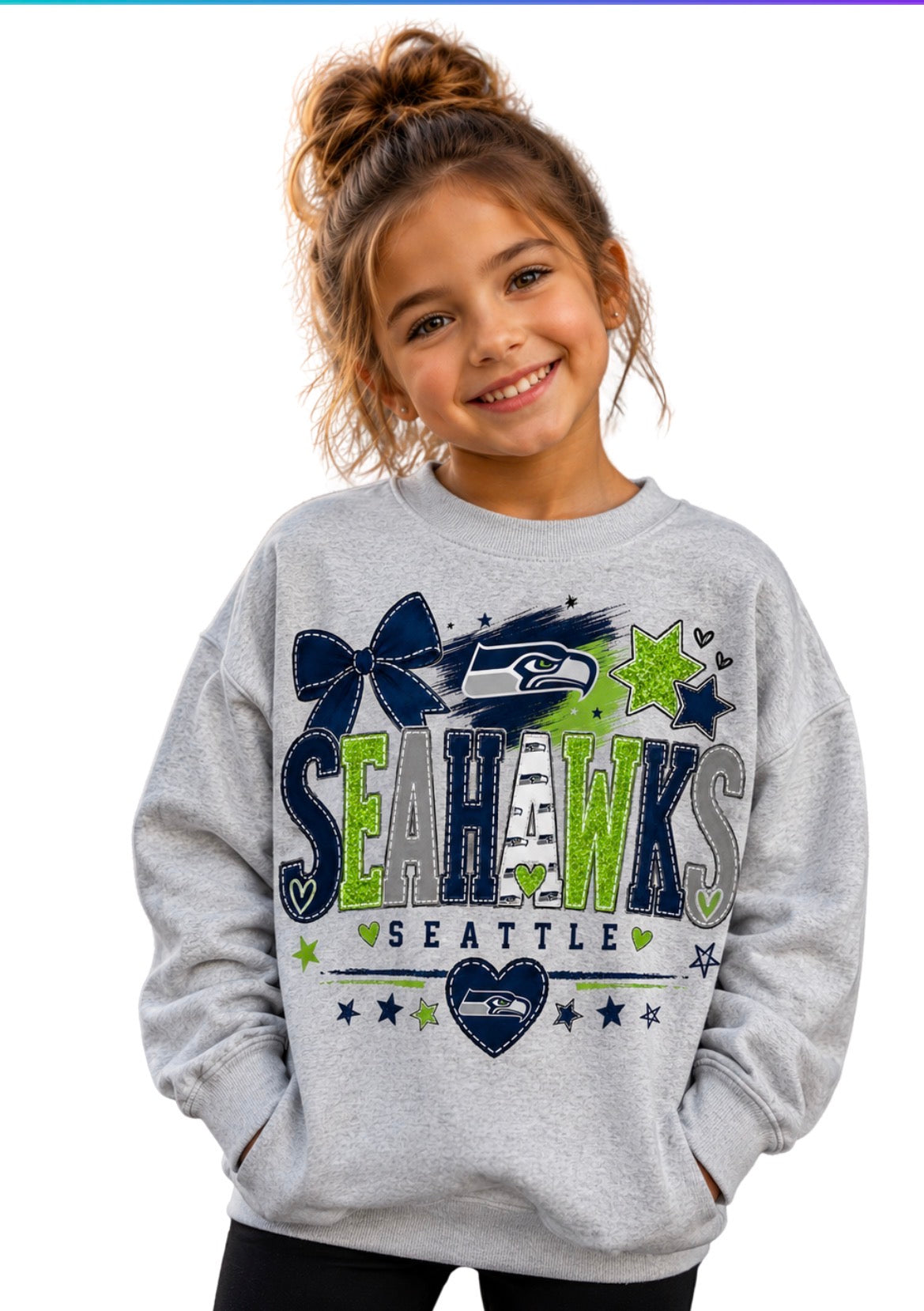 Seattle Seahawks Toddler Youth Girls Women's Crew Neck