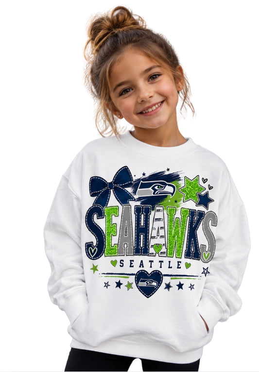 Seattle Seahawks Toddler Youth Girls Women's Crew Neck